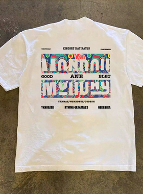 100%纯棉 新款重磅短袖T恤男士美式休闲情侣款ins潮流小众设计感