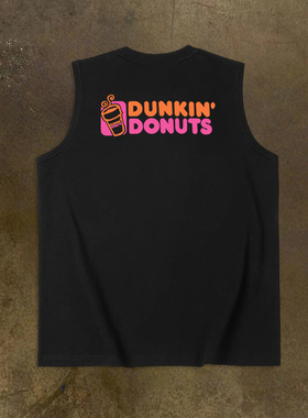 美式潮流个性Dunkin' 印花无袖T恤夏季纯棉背心男款宽松运动休闲