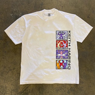 男女同款 260g重磅不透小众设计凯斯哈林印花T恤夏季 纯棉圆领短袖