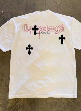 100%纯棉 新款重磅短袖T恤男士美式休闲情侣款ins潮流小众设计感