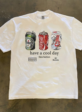 汽水印花 把cool焊在身 潮款夏季短袖t恤男女款圆领宽松休闲半袖