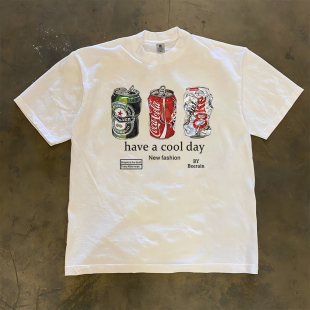 夏季 潮款 短袖 t恤男女款 汽水印花 圆领宽松休闲半袖 把cool焊在身