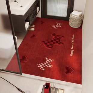 马年红色浴室地垫卫生间门口防滑垫新年喜庆吸水垫硅藻泥全铺脚垫