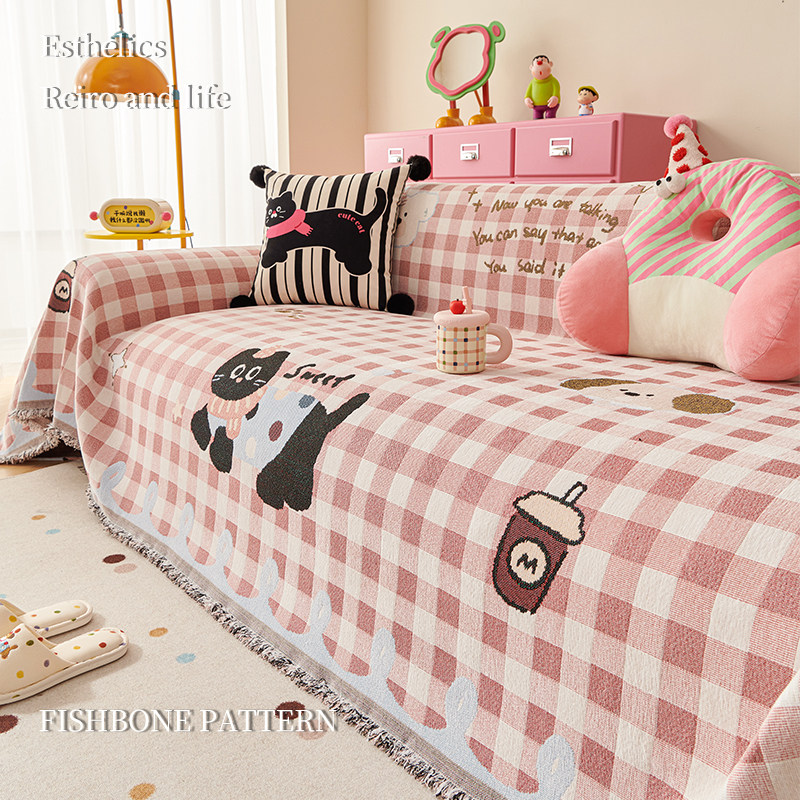 多巴胺卡通雪尼尔沙发盖布巾2025新款全包防猫抓四季通用沙发套罩