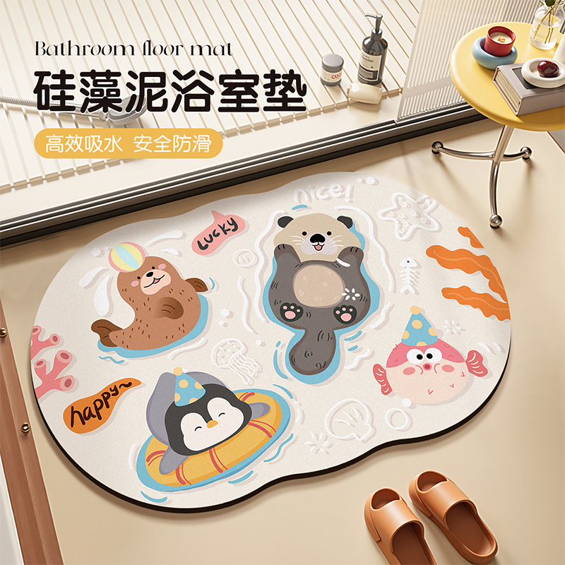 霏淘可爱卡通浴室地垫卫生间厕所门口硅藻泥吸水脚垫防滑家用地毯
