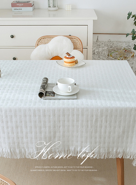 ins风纯色长方形桌布日式白色蕾丝茶几布高级感圆书桌布梳妆台布