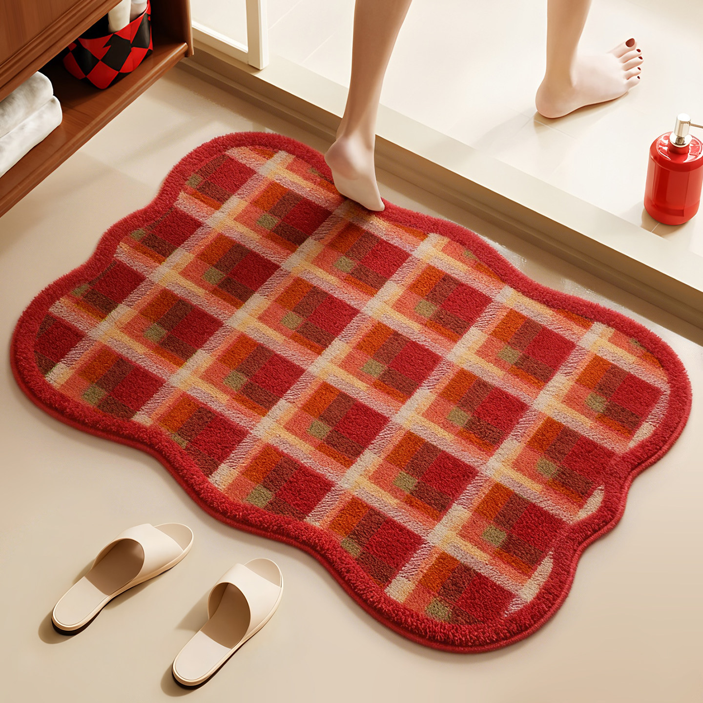 2026新款仿羊绒浴室吸水地垫卫生间门口防滑脚垫冬季加厚毛绒地毯