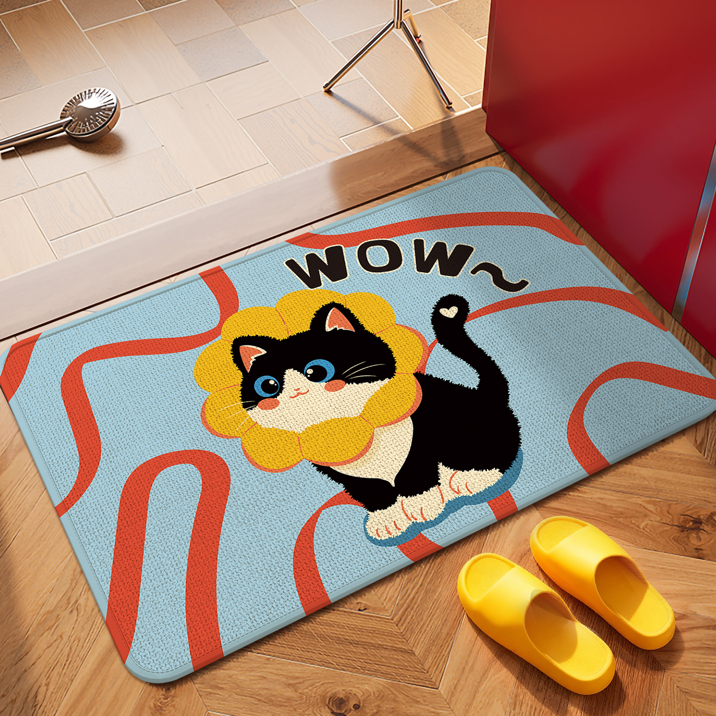 卫生间地垫卡通亚麻编织浴室脚垫