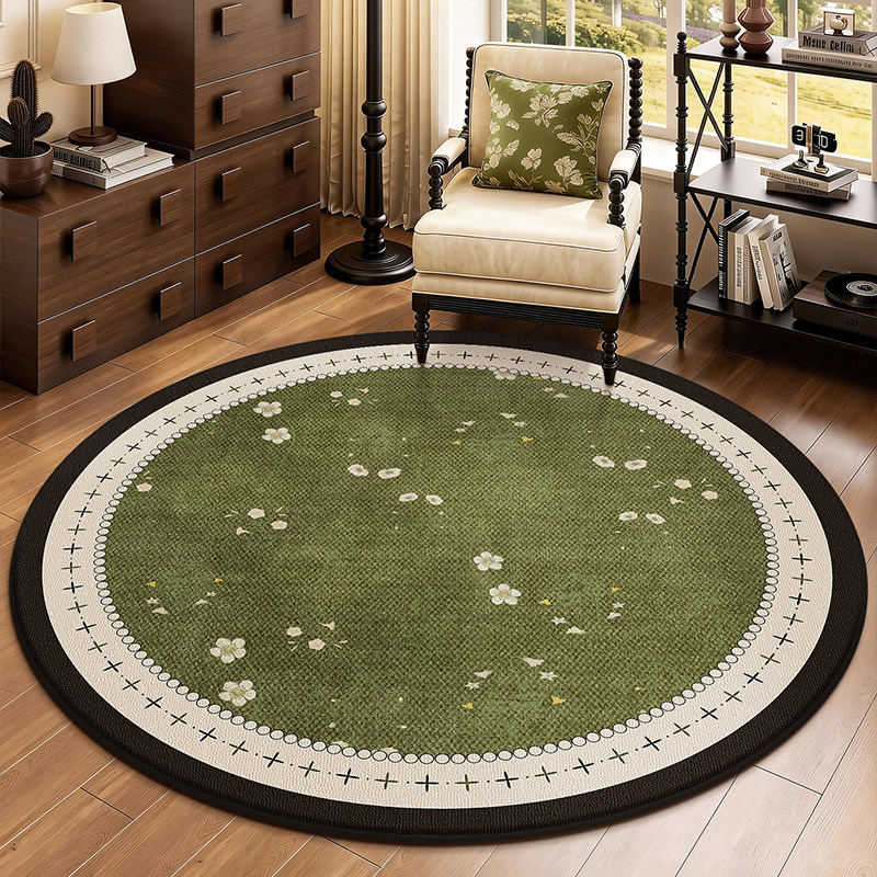 2026新款法式中古风客厅圆形地毯脚垫卧室沙发垫子转椅防滑地垫子