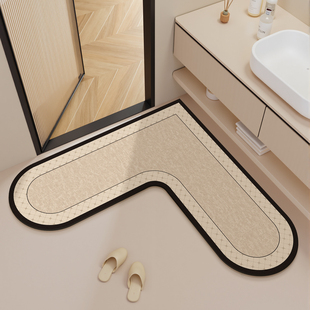 2025新款L形浴室地垫心形卫生间硅藻泥吸水脚垫洗漱台门口防滑垫