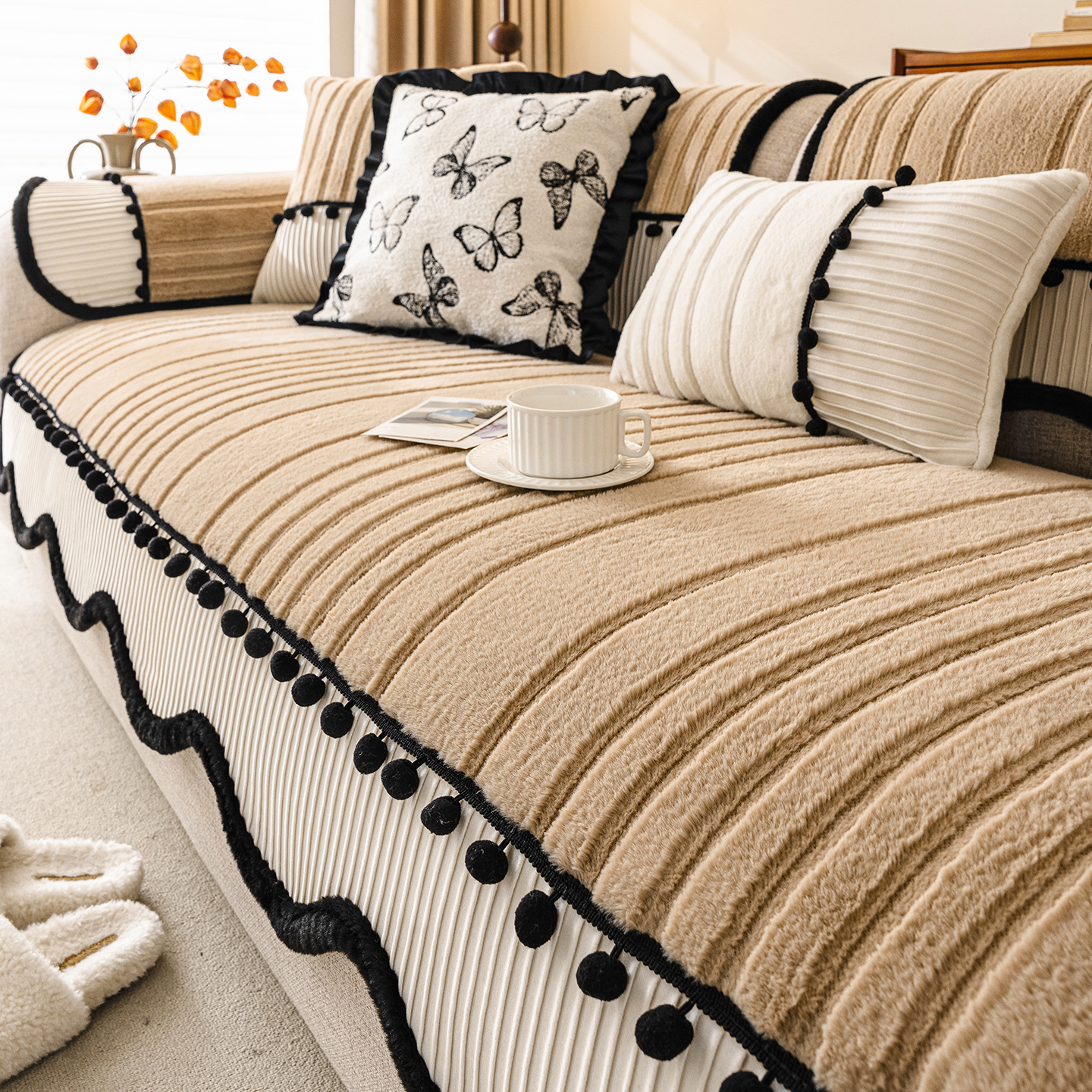 一片式中古风异形毛绒防滑沙发垫