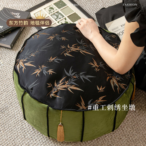 中古风刺绣款短毛绒坐墩2025新款