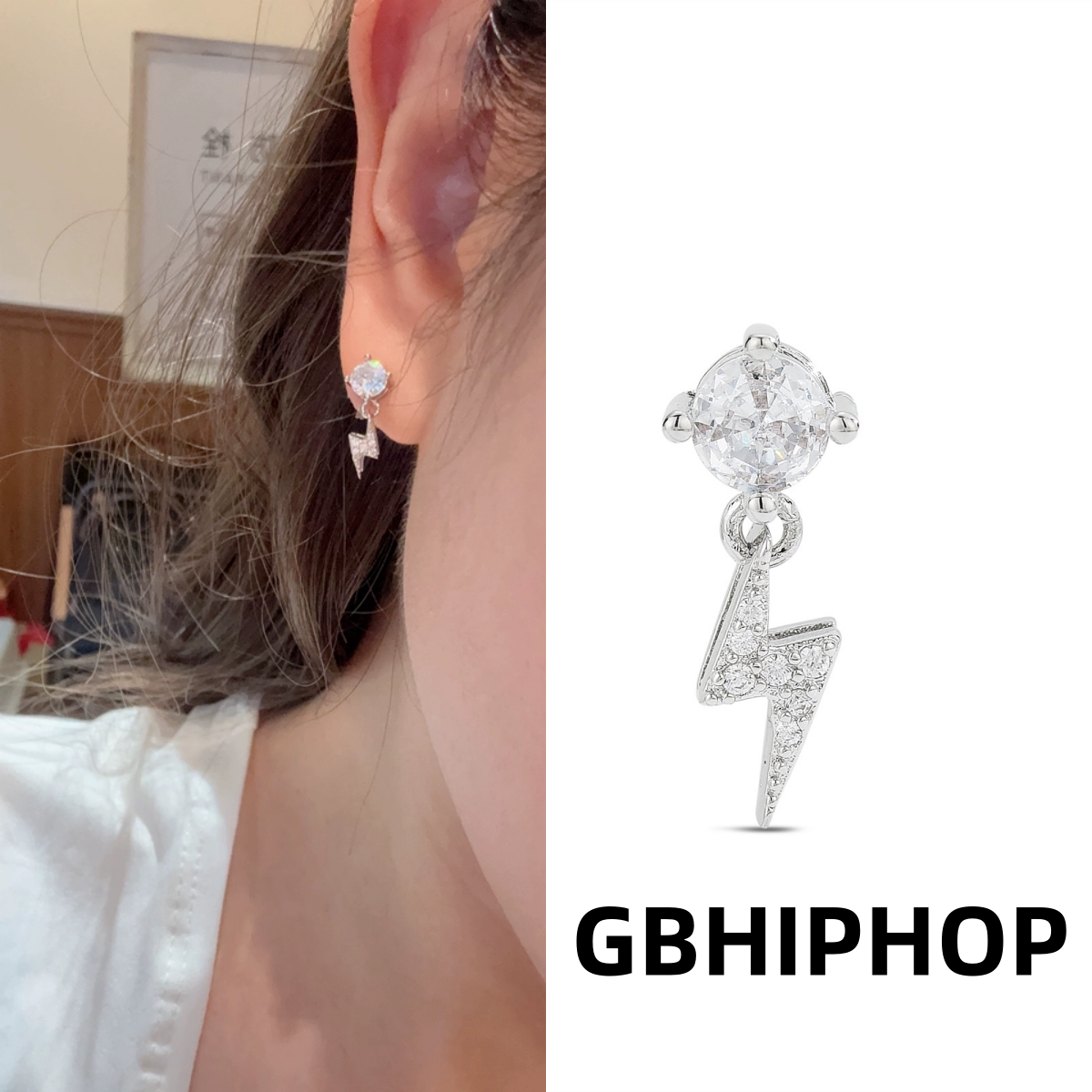 GBHIPHOPS925纯银闪电耳钉百搭