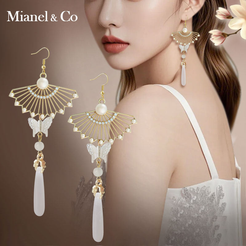 2026新款中国风耳钩时尚耳钉扇形耳环女复古气质长款流苏耳坠耳夹,饰品/流行首饰/时尚饰品新,耳环,淘宝优惠券,粉丝福利购,淘宝优惠卷