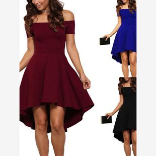 big places woman shoulder dress 一字肩大摆连衣裙女 word