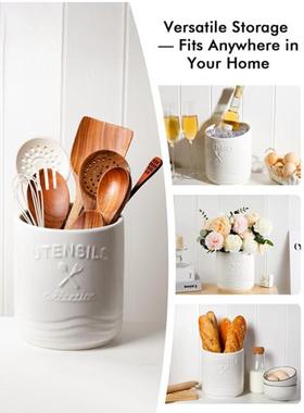 Ceramic Kitchen Utensil Holder for Countertop Large Cooking