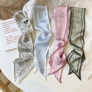 Cashew flower silk scarf, double-sided printed headband, ins