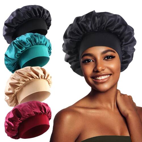 New Satin Wide Brim Nightcap Silky Bonnet Hair Wrap for Slee