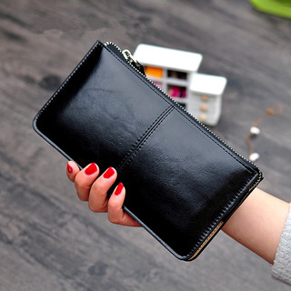 Women's Vintage Oil Wax Leather Zipper Clutch Wallet Female