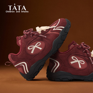TATA他她童鞋儿童复古阿甘鞋红色加绒棉鞋户外运动鞋男女童休闲鞋