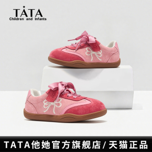 儿童红色德训鞋 软底宝宝跑鞋 2025秋季 女童轻便运动鞋 新款 TATA童鞋