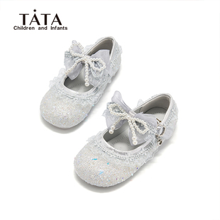 儿童单鞋 女孩珍珠浅口单鞋 2025新款 女童蝴蝶结公主鞋 夏季 他她童鞋