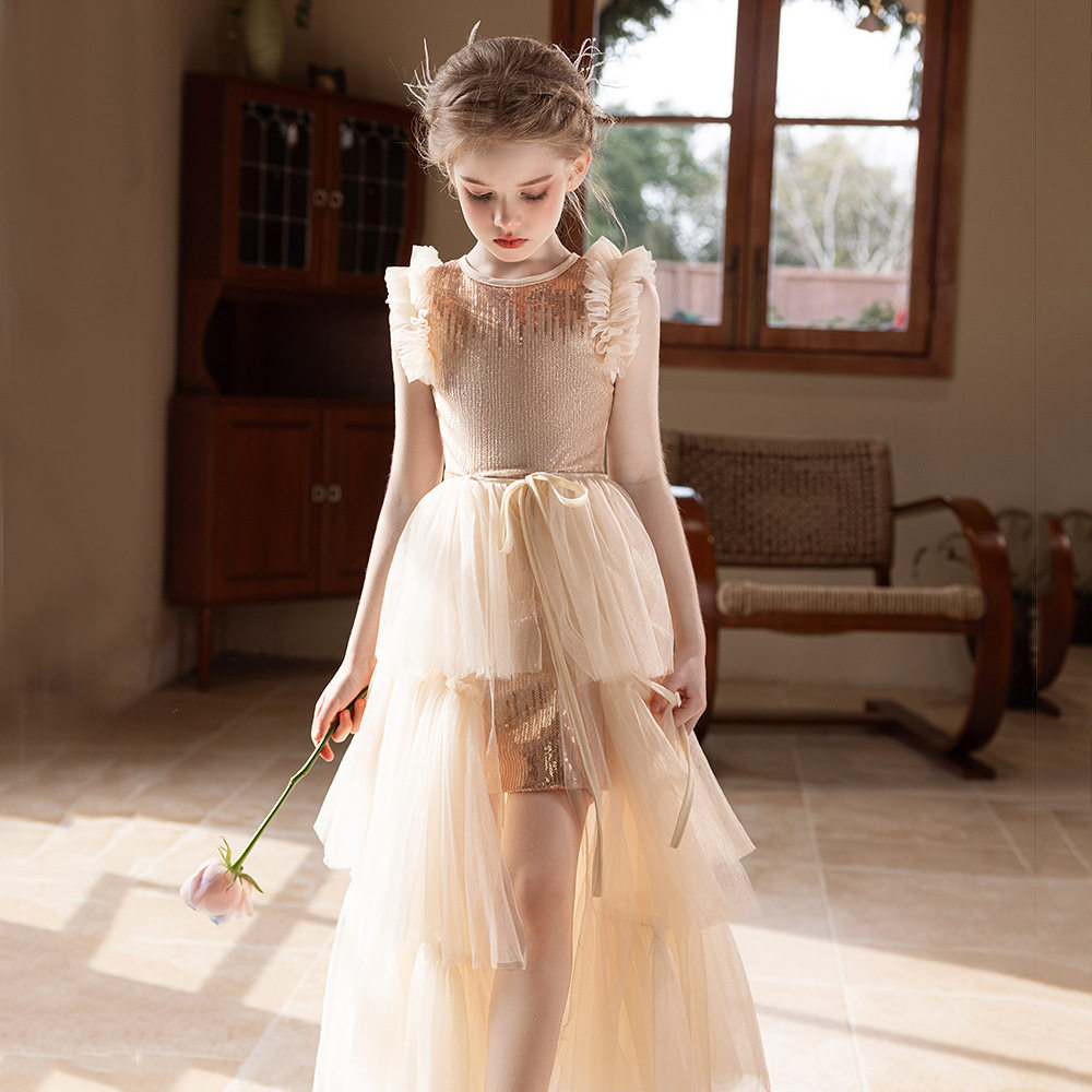 女童香槟色高档礼服裙热销儿童无袖亮片网纱拼接燕尾裙拖地短裙子,童装/婴儿装/亲子装,儿童礼服,淘宝优惠券,粉丝福利购,淘宝优惠卷