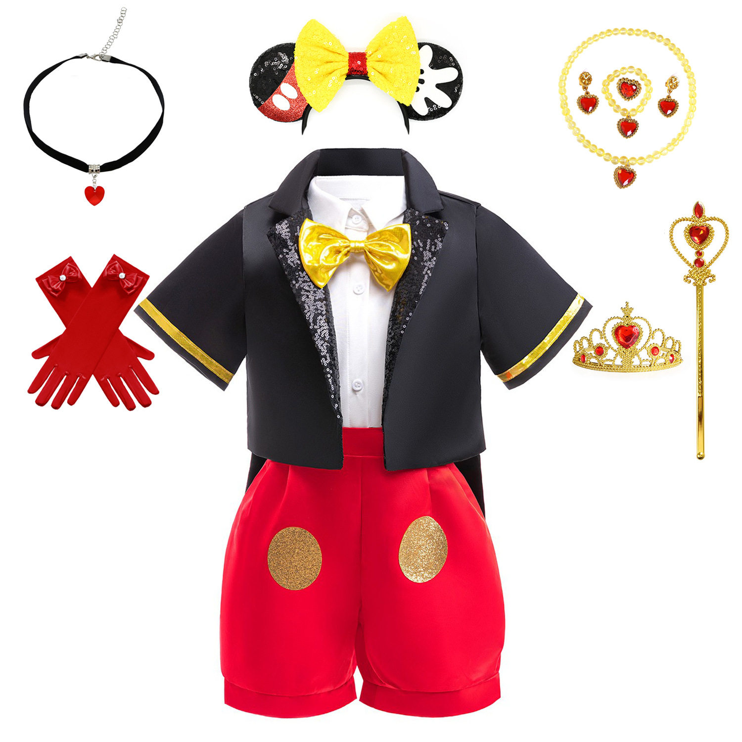 男女童米奇同款表演服背带短裤演出服套装六一舞台演出服角色扮演