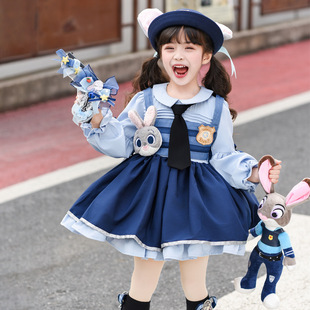 春秋女童疯狂动物城兔子警官朱迪连衣裙泡泡长袖短款蓬蓬裙游玩裙