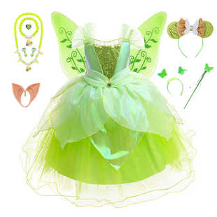 女童cosplay万圣节连衣裙洋气超仙儿童精灵翅膀蒂安娜公主裙生日