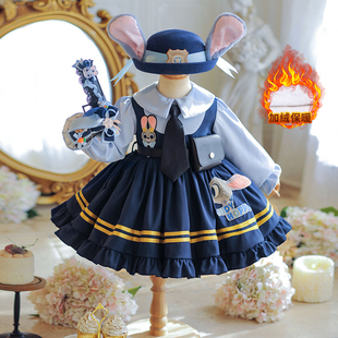 女童疯狂动物城朱迪警官兔子连衣裙冬季加绒蓬蓬裙子儿童演出服潮