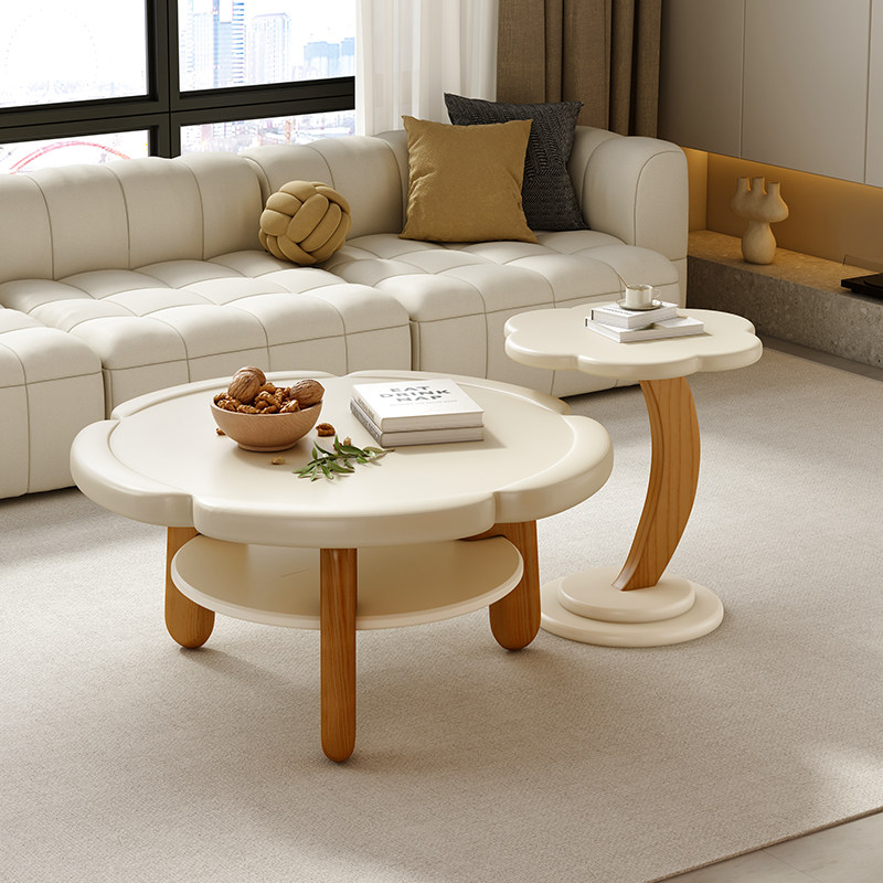 新款创意花朵原木奶油风花瓣茶几