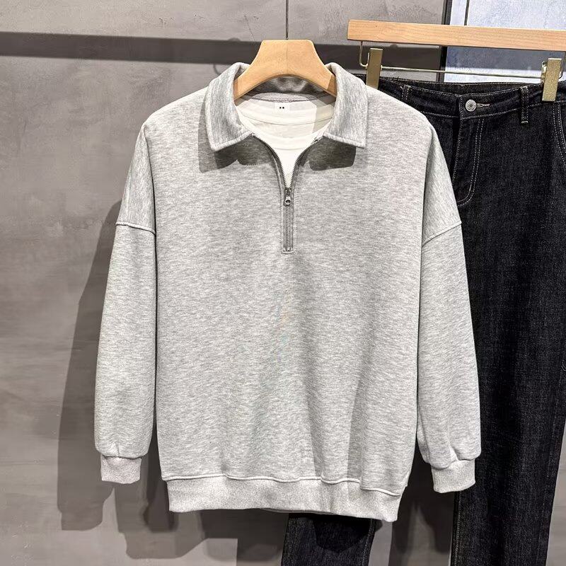 秋冬季宽松套头半拉链卫衣男生韩版小众简约休闲翻领POLO衫上衣潮