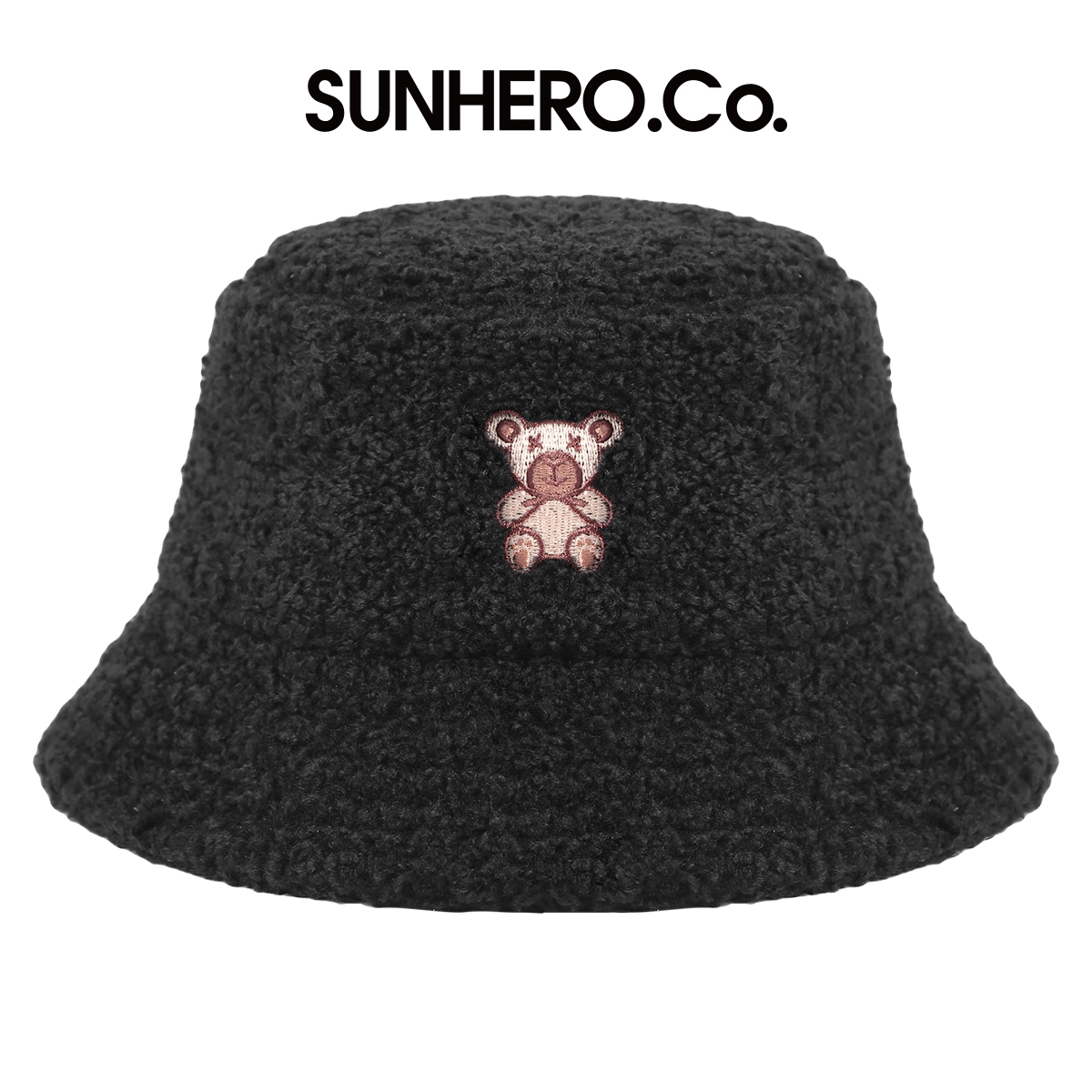 sunhero小熊羊羔绒渔夫帽显脸小保暖加厚羊羔毛盆帽女冬款毛绒帽