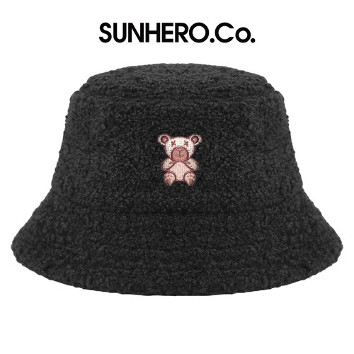 sunhero小熊羊羔绒渔夫帽显脸小保暖加厚羊羔毛盆帽女冬款毛绒帽