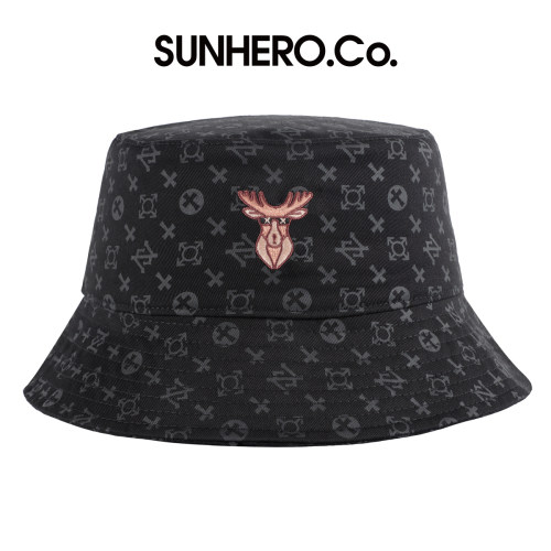 sunhero小鹿印花渔夫帽男女大头围秋季显脸小防晒遮阳户外钓鱼帽