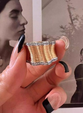 工艺拉丝褶皱裙摆波浪边指环复古