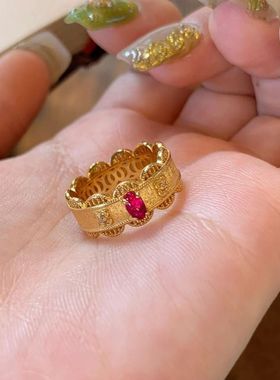 轻奢高级感新中式红刚玉四叶草戒指小众时尚宫廷风百搭气质食指戒