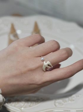 【飞鸟与追逐】燕子珍珠戒指女新中式小众时尚精致显气质开口指环