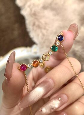 轻奢时尚感彩虹泡泡钻项链镶嵌彩宝个性百搭小众高颜值甜美锁骨链