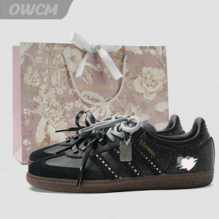 Adidas Originals SAMBA OG 黑布蕾爱心蕾丝德迅板鞋男女鞋定制鞋