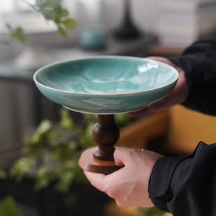 餐厅摆件 复古陶瓷浮雕水果盘高脚托盘点心盘蛋糕架下午茶家用欧式