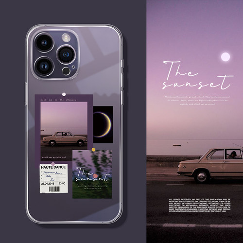 苹果手机壳ins风创意日落拼贴纸