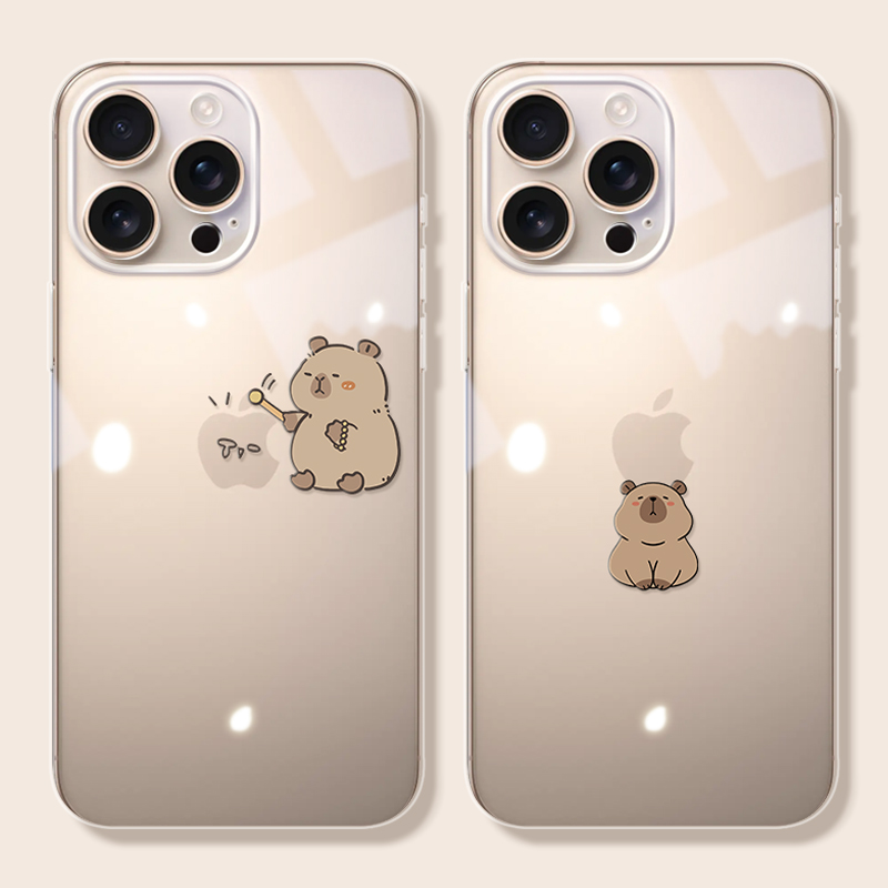 适用苹果16promax沙漠金手机壳iPhone15pro透明手机壳14pro全包13防摔可爱水豚顶苹果12pro透明软壳11promax
