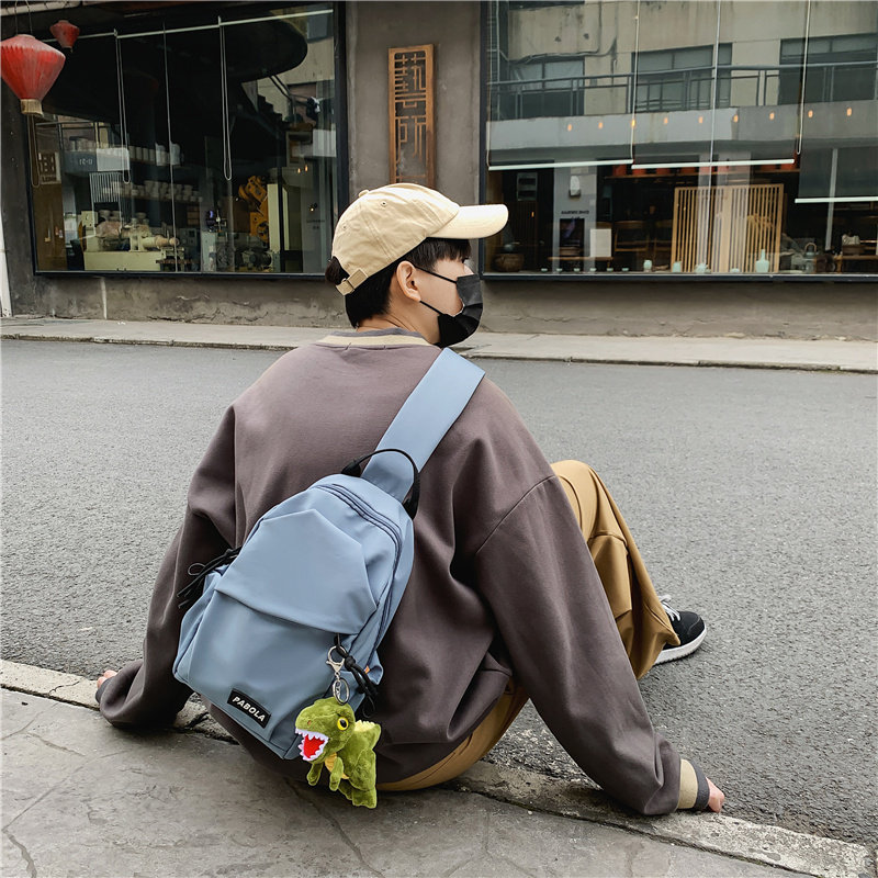 简约潮牌斜挎包男休闲日系手机包帆布单肩学生大容量斜跨背包腰包