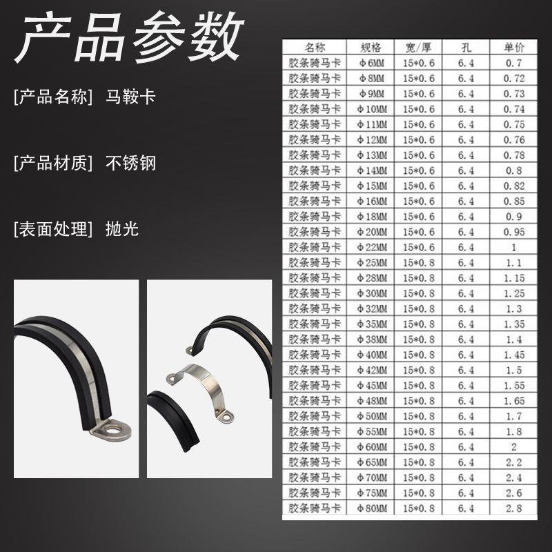 热销U型骑马卡304不锈钢带胶条马鞍卡半圆双层铆片固定管卡管夹卡