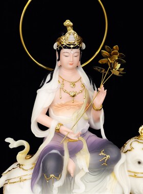 热销汉白玉文殊普贤菩萨佛像华严三圣居家手工艺品新中式客厅精致