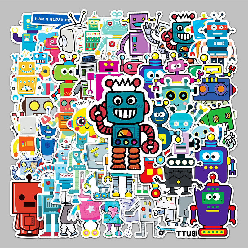 100张机器人贴纸卡通机械创意个性diy手机壳电脑水杯装饰手账贴画