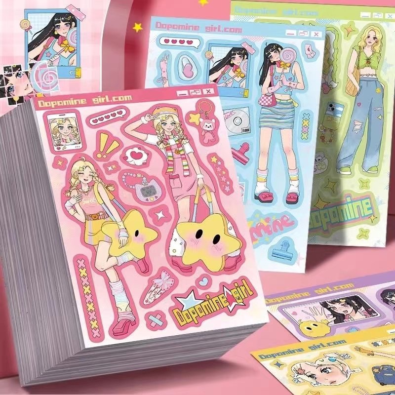 16张少女穿搭咕卡贴纸小清新高颜值创意桌面手帐本行李箱小贴画