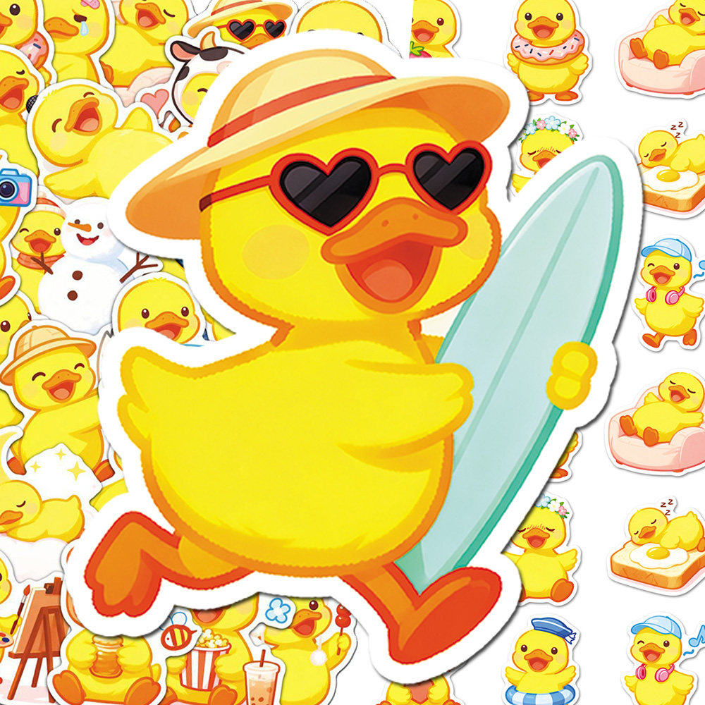 102张可爱鸭贴纸ins卡通可爱小黄鸭趣味日常贴画diy桌面手帐